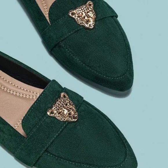 Emerald Green Jaguar Embellished Flats