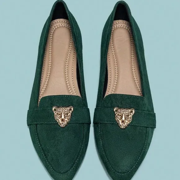 Emerald Green Jaguar Embellished Flats