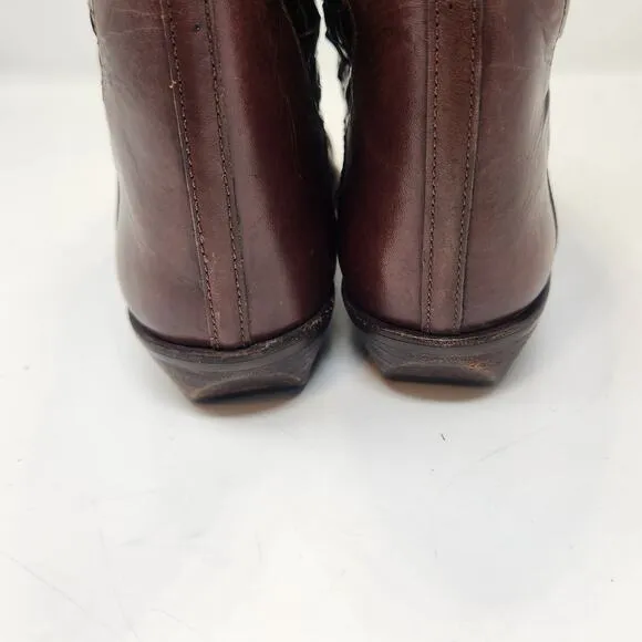 Enzo Angiolini Brown Woven Leather Western Boots Size 7.5 M Vintage Rancher Boho