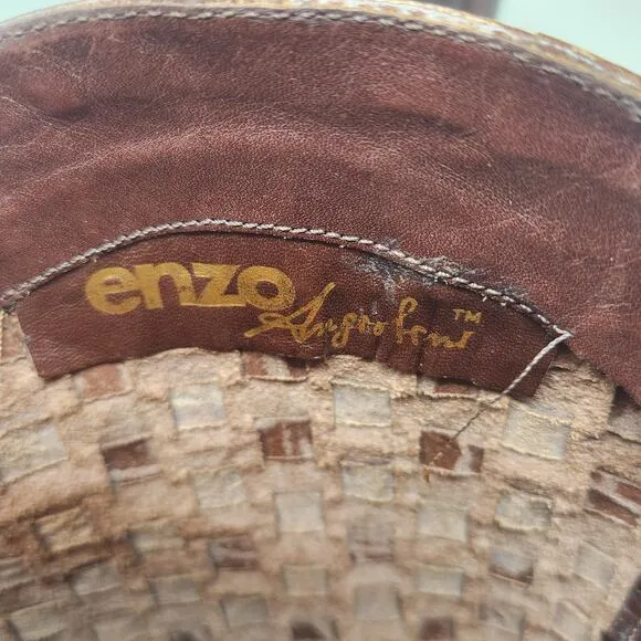 Enzo Angiolini Brown Woven Leather Western Boots Size 7.5 M Vintage Rancher Boho