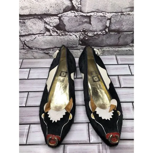 Enzo of Roma VTG Black Cow Calf Hair Slip On Flats Loafers Women Sz 37EU/6.5M US