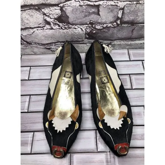 Enzo of Roma VTG Black Cow Calf Hair Slip On Flats Loafers Women Sz 37EU/6.5M US