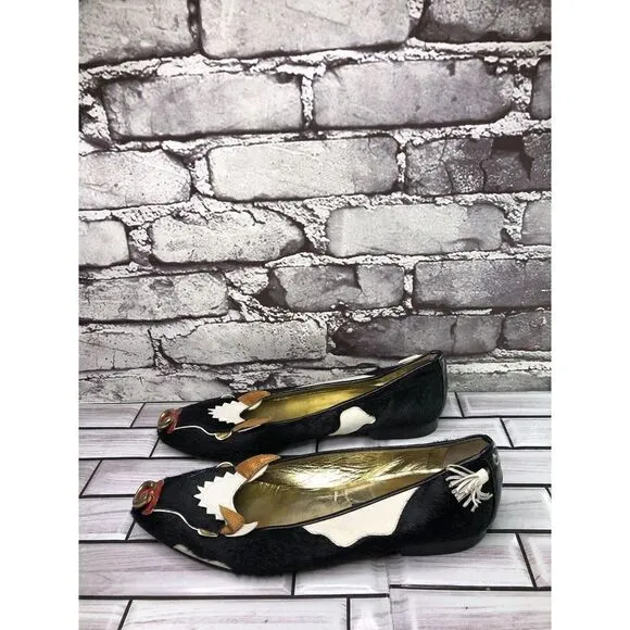 Enzo of Roma VTG Black Cow Calf Hair Slip On Flats Loafers Women Sz 37EU/6.5M US
