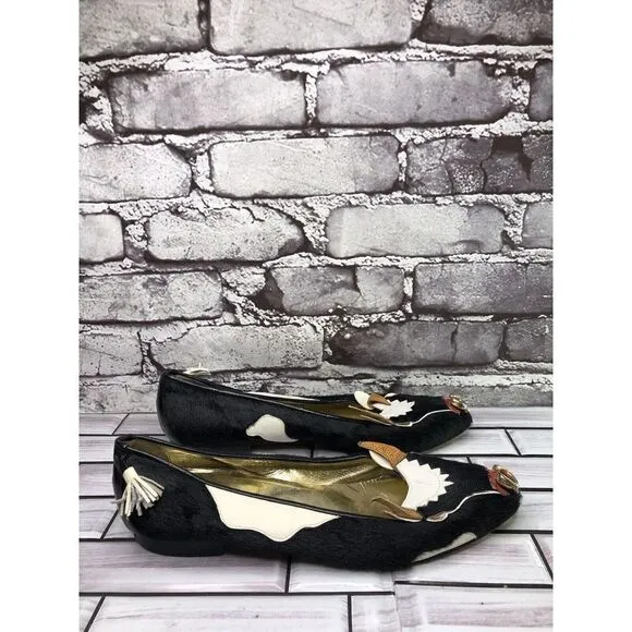 Enzo of Roma VTG Black Cow Calf Hair Slip On Flats Loafers Women Sz 37EU/6.5M US