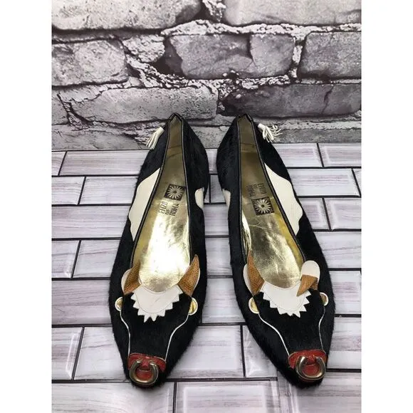 Enzo of Roma VTG Black Cow Calf Hair Slip On Flats Loafers Women Sz 37EU/6.5M US