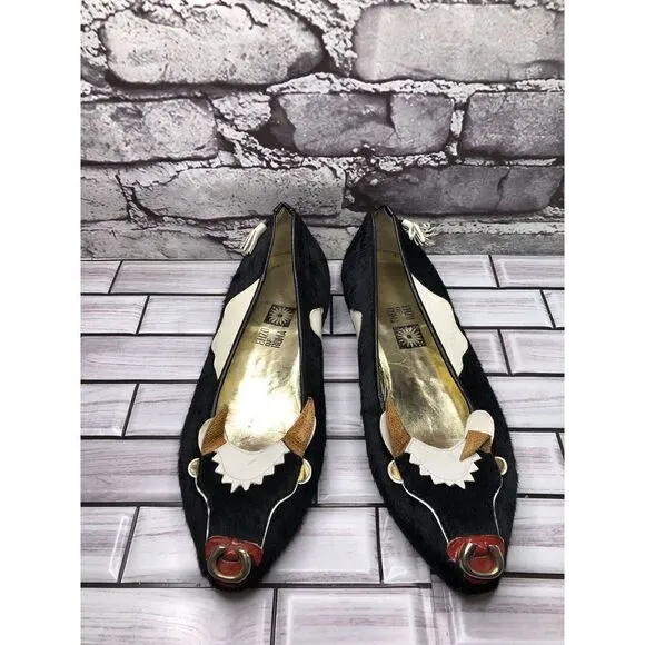 Enzo of Roma VTG Black Cow Calf Hair Slip On Flats Loafers Women Sz 37EU/6.5M US
