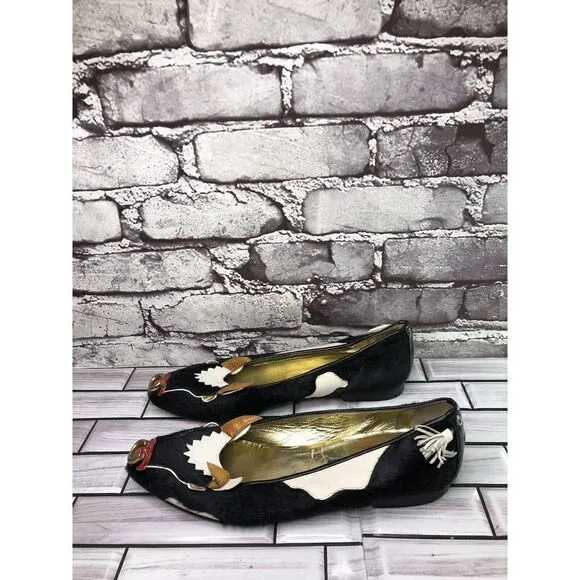 Enzo of Roma VTG Black Cow Calf Hair Slip On Flats Loafers Women Sz 37EU/6.5M US