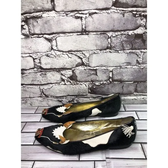 Enzo of Roma VTG Black Cow Calf Hair Slip On Flats Loafers Women Sz 37EU/6.5M US