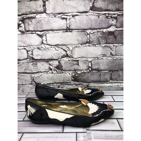 Enzo of Roma VTG Black Cow Calf Hair Slip On Flats Loafers Women Sz 37EU/6.5M US