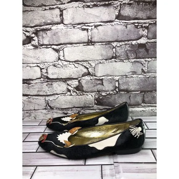 Enzo of Roma VTG Black Cow Calf Hair Slip On Flats Loafers Women Sz 37EU/6.5M US
