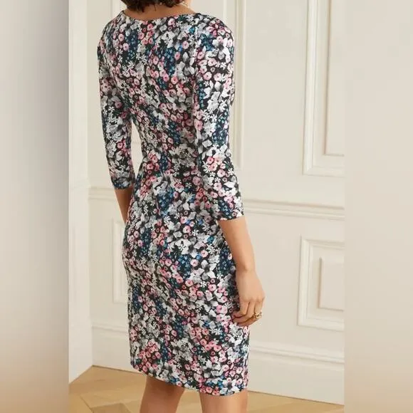 ERDEM Reese bright floral boat neck stretch ponte bodycon knee length dress 12
