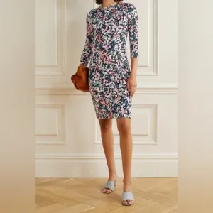 ERDEM Reese bright floral boat neck stretch ponte bodycon knee length dress 12