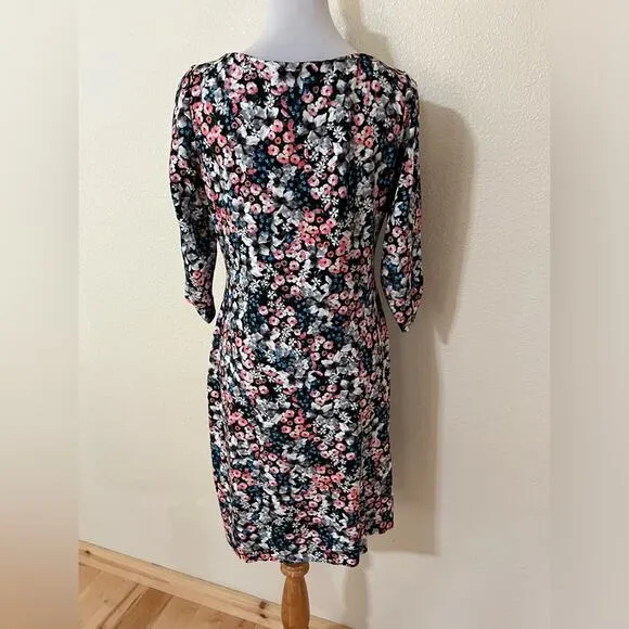 ERDEM Reese bright floral boat neck stretch ponte bodycon knee length dress 12