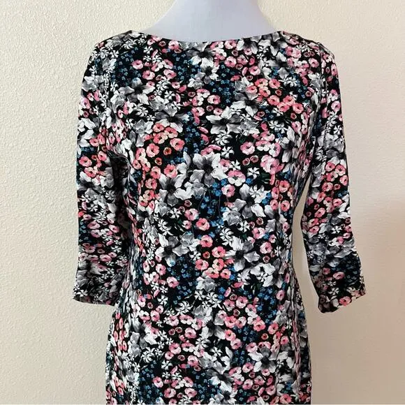 ERDEM Reese bright floral boat neck stretch ponte bodycon knee length dress 12