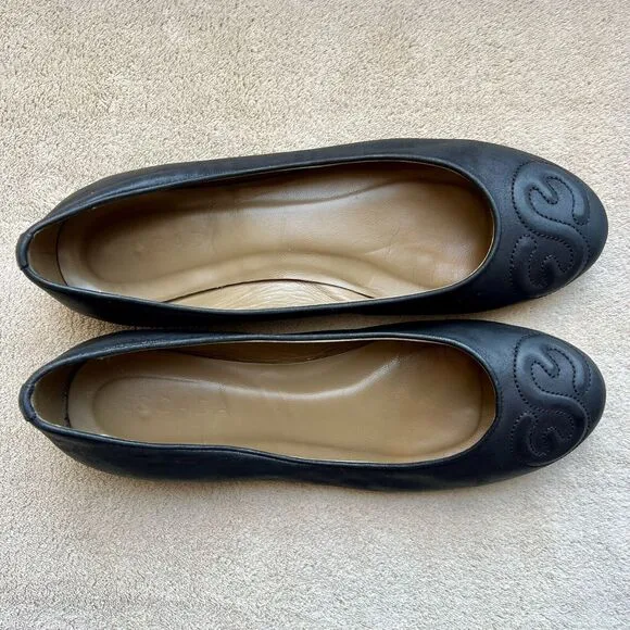 Escada Logo Black Ballet Flat Casual Shoe Stitching Women’s EU 37.5 US 7.5
