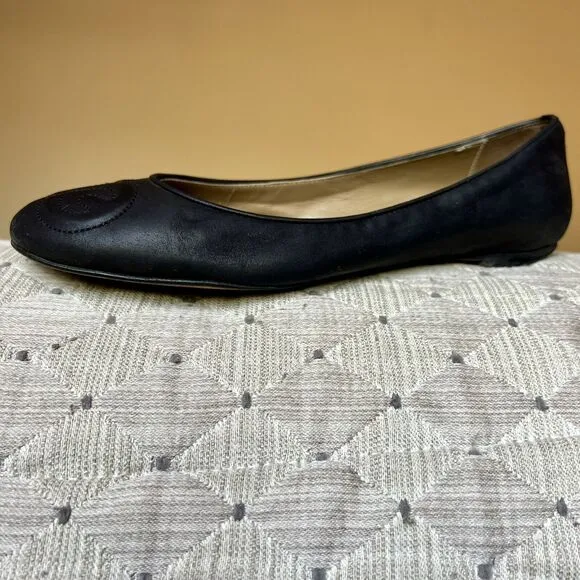 Escada Logo Black Ballet Flat Casual Shoe Stitching Women’s EU 37.5 US 7.5