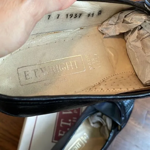 E.T. Wright Woven Vamp black leather slip on loafers with tassels