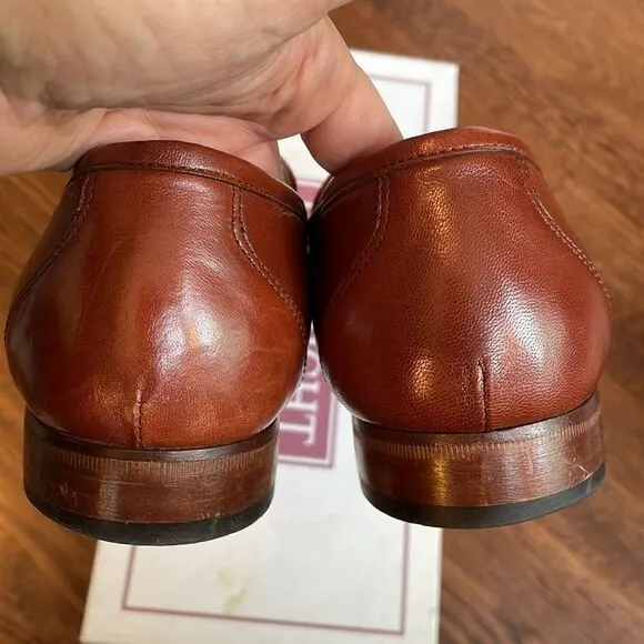 E.T. Wright Woven Vamp brown leather slip on loafers with tassels