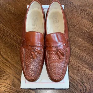 E.T. Wright Woven Vamp brown leather slip on loafers with tassels