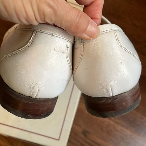 E.T. Wright Woven Vamp white leather slip on loafers with tassels