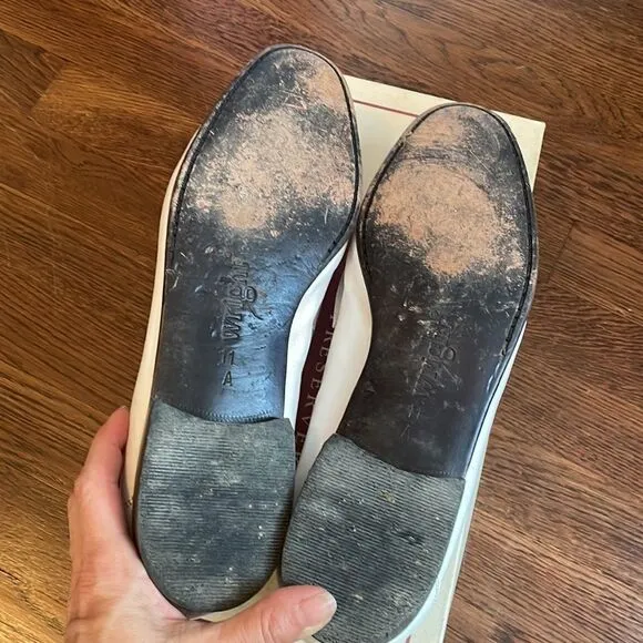 E.T. Wright Woven Vamp white leather slip on loafers with tassels
