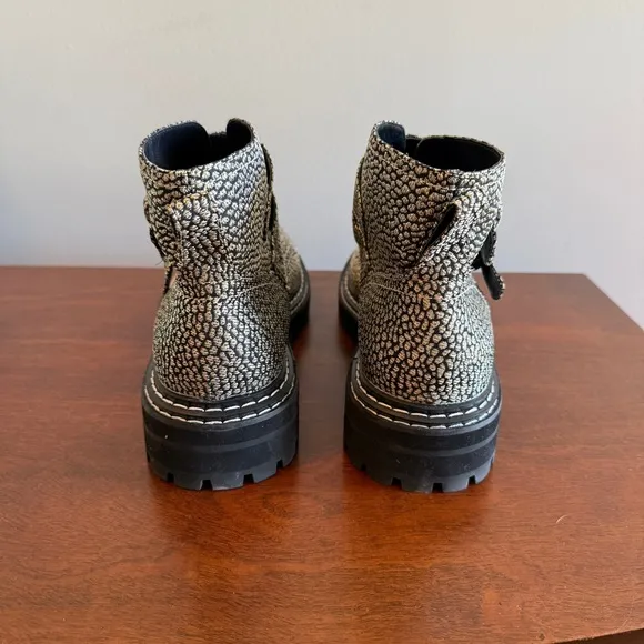 EUC Cecelia New York Black and Gold Combat Boots with Chunky Sole