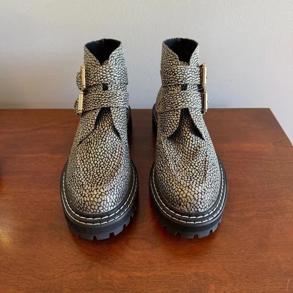 EUC Cecelia New York Black and Gold Combat Boots with Chunky Sole