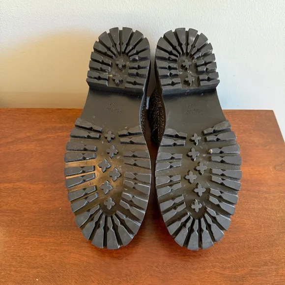 EUC Cecelia New York Black and Gold Combat Boots with Chunky Sole