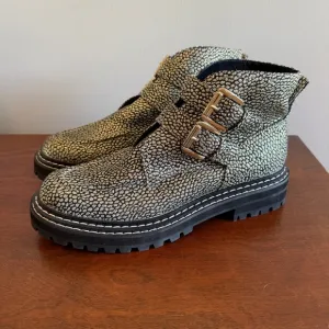 EUC Cecelia New York Black and Gold Combat Boots with Chunky Sole