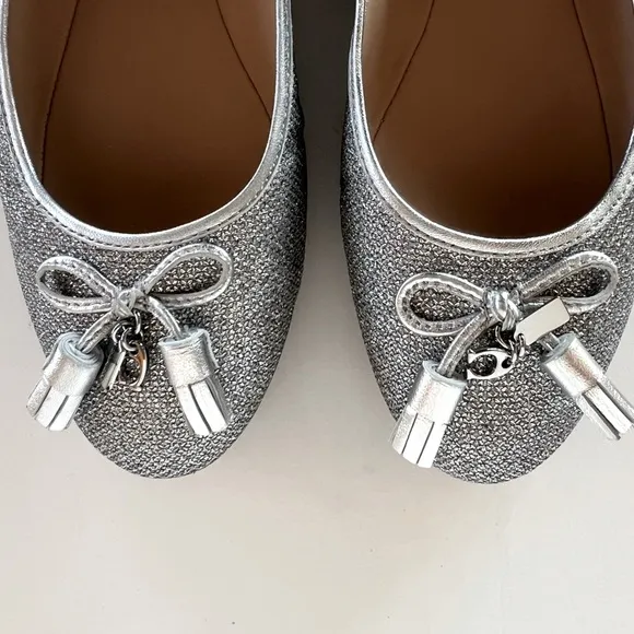 EUC Coach Metallic Silver Benni Ballet Flat, size 8.5B