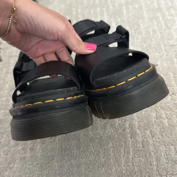 EUC Dr. Martens Ricki 3-Strap Sandals black leather platform Velcro strap