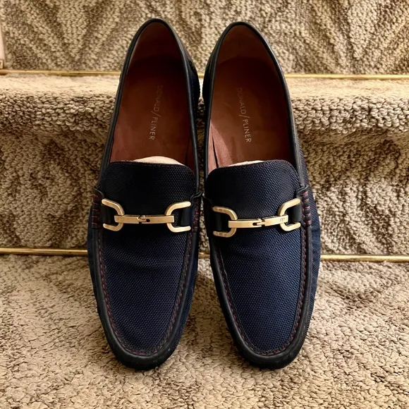 EUC Men's Donald Pliner Navy Blue Nylon Horsebit Loafers Shoes Size 9.5 M