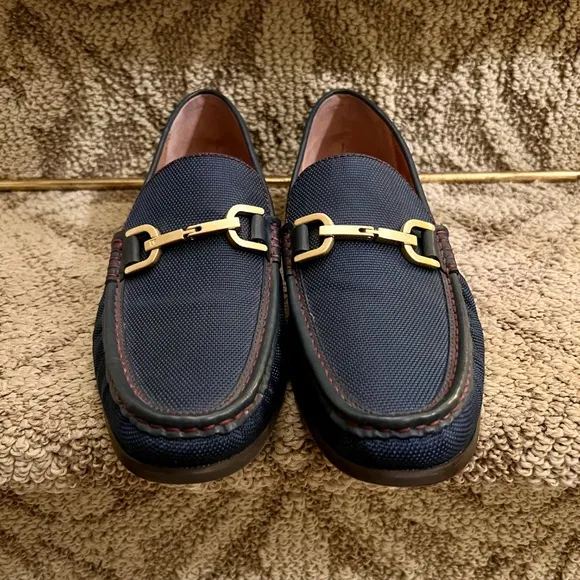 EUC Men's Donald Pliner Navy Blue Nylon Horsebit Loafers Shoes Size 9.5 M