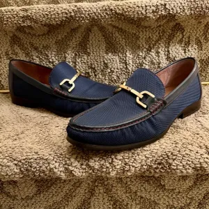 EUC Men's Donald Pliner Navy Blue Nylon Horsebit Loafers Shoes Size 9.5 M