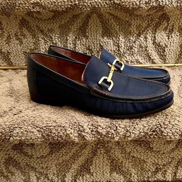 EUC Men's Donald Pliner Navy Blue Nylon Horsebit Loafers Shoes Size 9.5 M