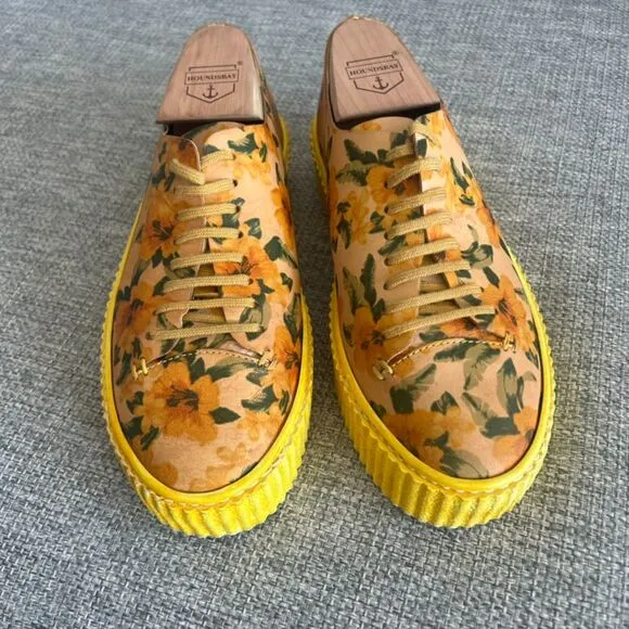 EUC PF16 Yellow Floral Platform Sneakers Size 6 Boho Grunge Creepers Chunky Sole