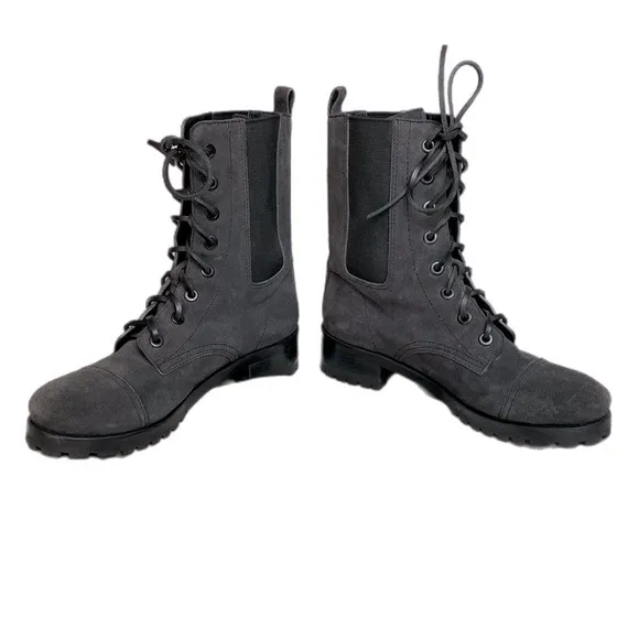 EUC Tory Burch Gray Broome Suede Leather Lace Up Combat Boots size 7.5