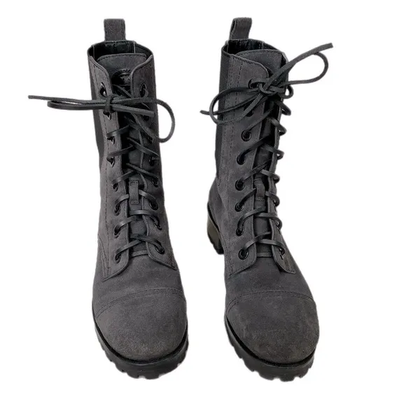 EUC Tory Burch Gray Broome Suede Leather Lace Up Combat Boots size 7.5