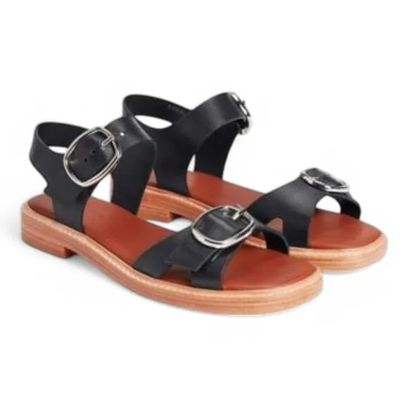 Everlane Womens Twin Buckle Leather Sandals Black Open Two Ankle Strap Size 10