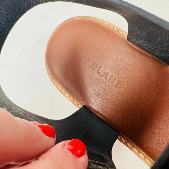 Everlane Womens Twin Buckle Leather Sandals Black Open Two Ankle Strap Size 10