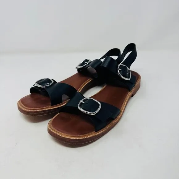 Everlane Womens Twin Buckle Leather Sandals Black Open Two Ankle Strap Size 10