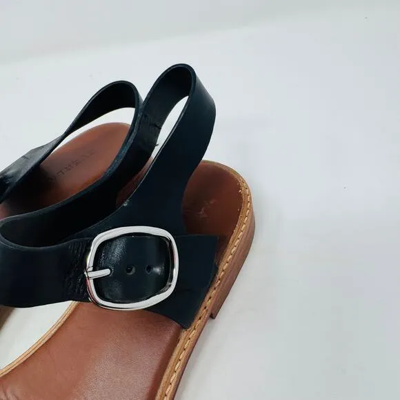 Everlane Womens Twin Buckle Leather Sandals Black Open Two Ankle Strap Size 10