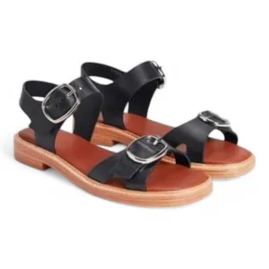 Everlane Womens Twin Buckle Leather Sandals Black Open Two Ankle Strap Size 10