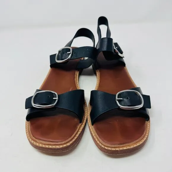Everlane Womens Twin Buckle Leather Sandals Black Open Two Ankle Strap Size 10