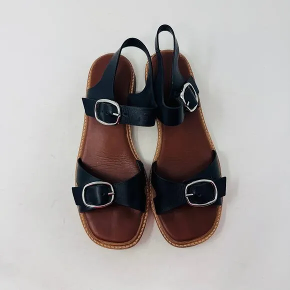 Everlane Womens Twin Buckle Leather Sandals Black Open Two Ankle Strap Size 10