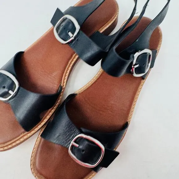 Everlane Womens Twin Buckle Leather Sandals Black Open Two Ankle Strap Size 10