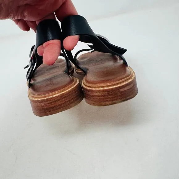 Everlane Womens Twin Buckle Leather Sandals Black Open Two Ankle Strap Size 10