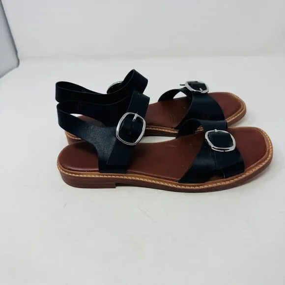 Everlane Womens Twin Buckle Leather Sandals Black Open Two Ankle Strap Size 10