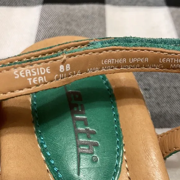 EXC! Earth Teal Green Embellished Sandals Leather Adjustable Cushioned Beads