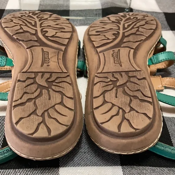 EXC! Earth Teal Green Embellished Sandals Leather Adjustable Cushioned Beads